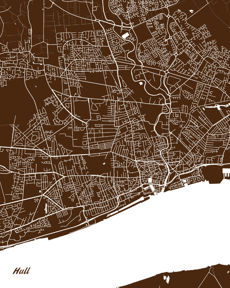 Hull, England City Street Map Print Feature Wall Art Poster