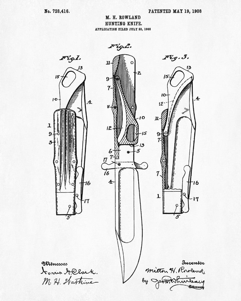 Hunting Knife Patent Print Outdoors Blueprint Survival Poster - OnTrendAndFab