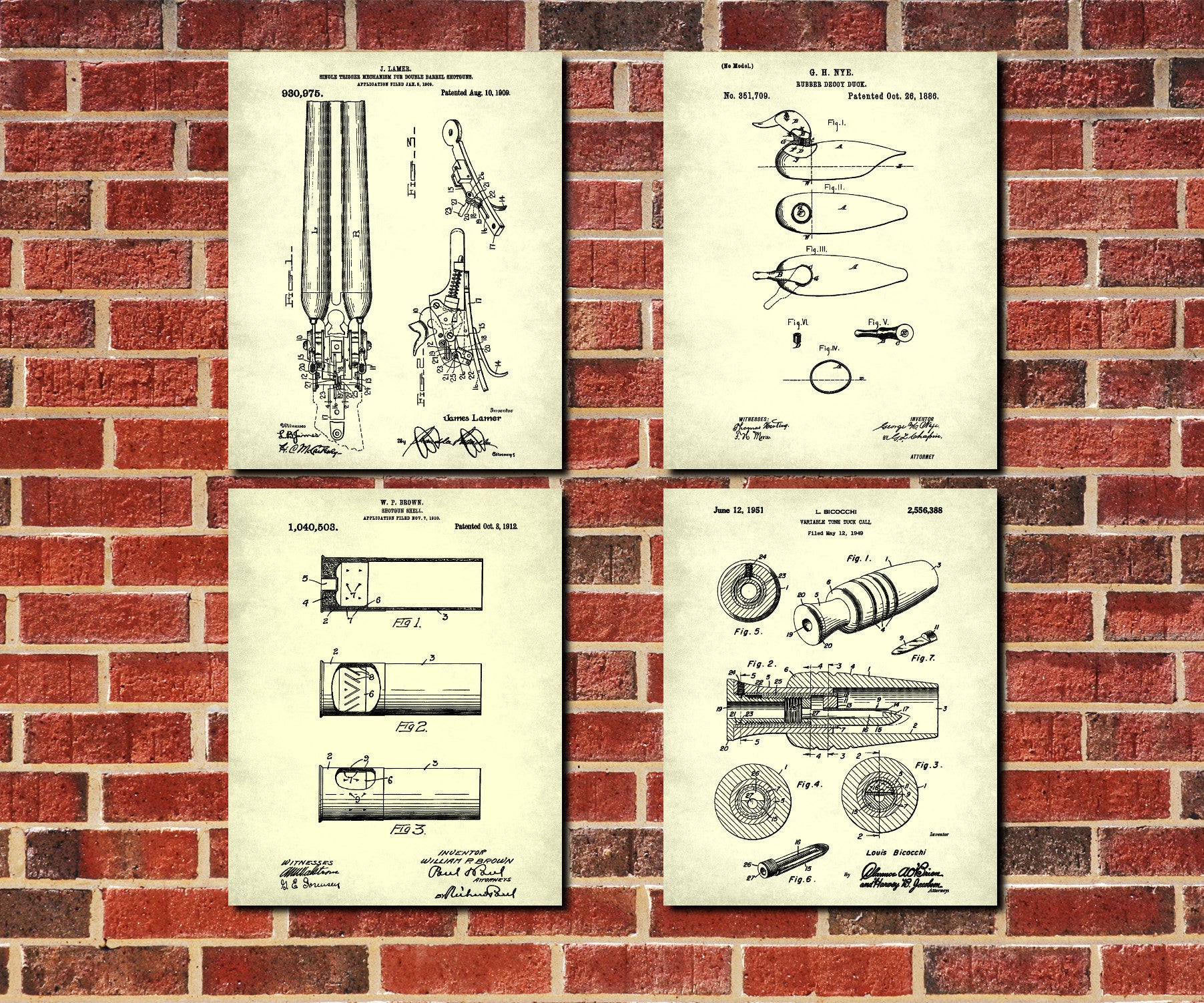 Duck Hunting Patent Prints Set 4 Hunter Posters