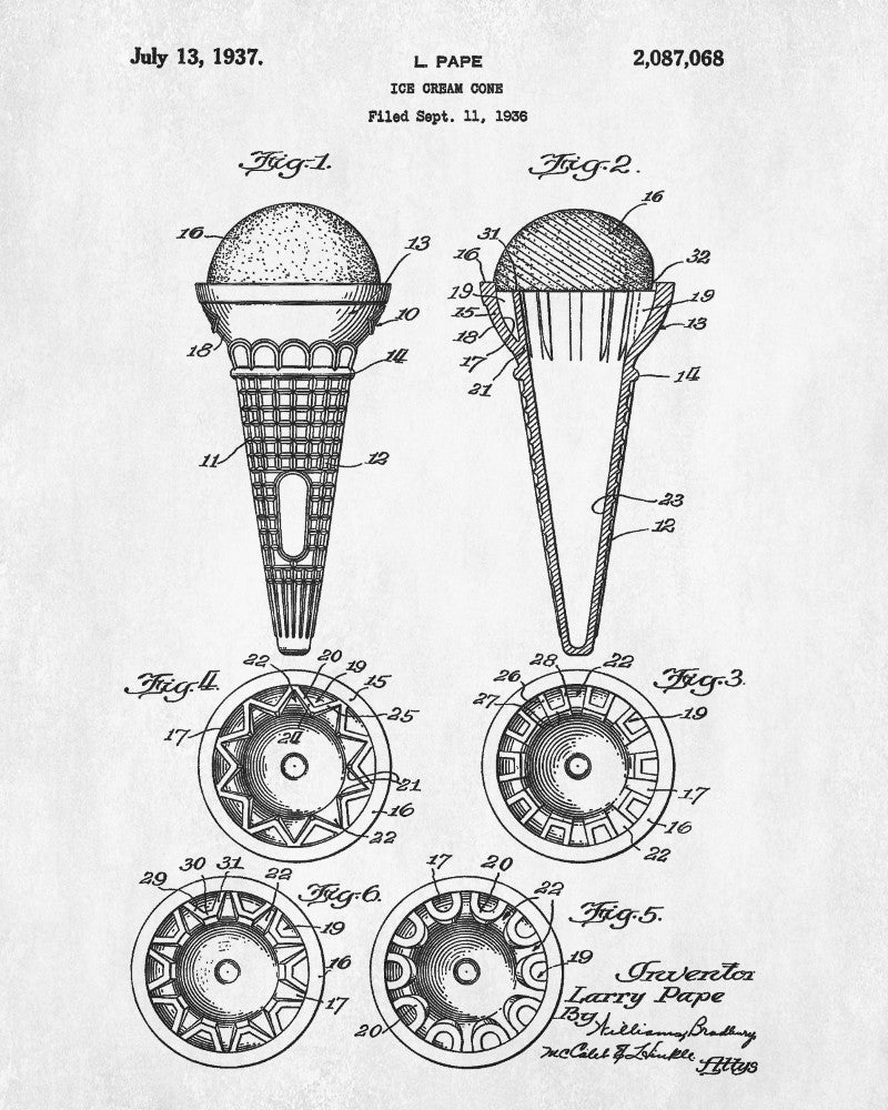 Ice Cream Cones Patent Print Kitchen Wall Art Blueprint Cafe Poster - OnTrendAndFab