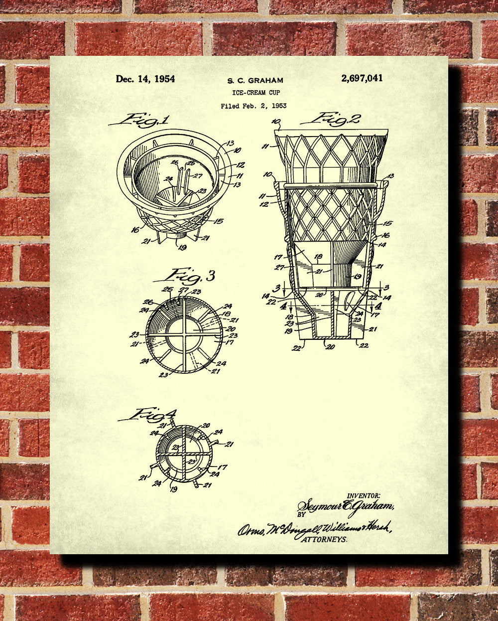 Ice Cream Cups Patent Print Kitchen Wall Art Blueprint Cafe Poster - OnTrendAndFab