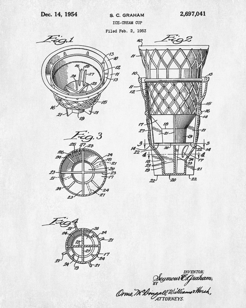 Ice Cream Cups Patent Print Kitchen Wall Art Blueprint Cafe Poster - OnTrendAndFab