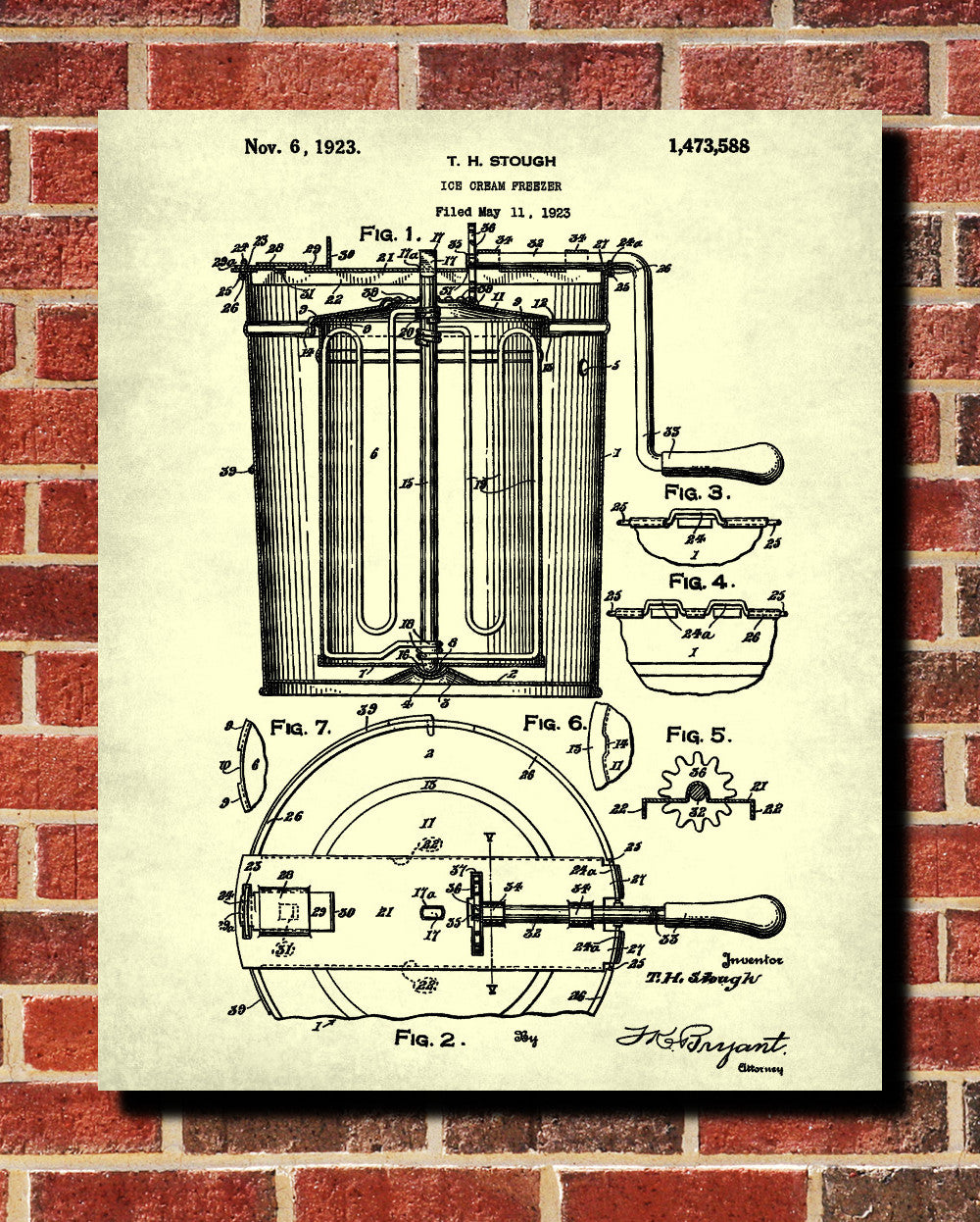 Ice Cream Maker Patent Print Kitchen Wall Art Blueprint Cafe Poster - OnTrendAndFab