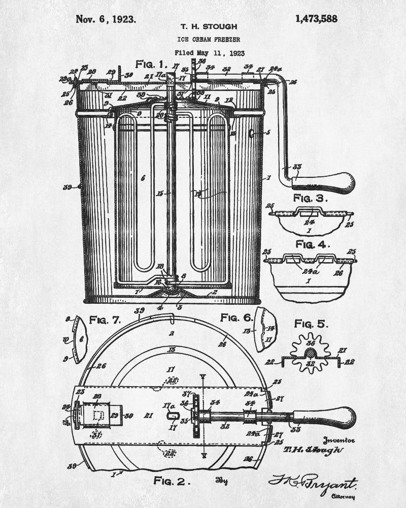 Ice Cream Maker Patent Print Kitchen Wall Art Blueprint Cafe Poster - OnTrendAndFab