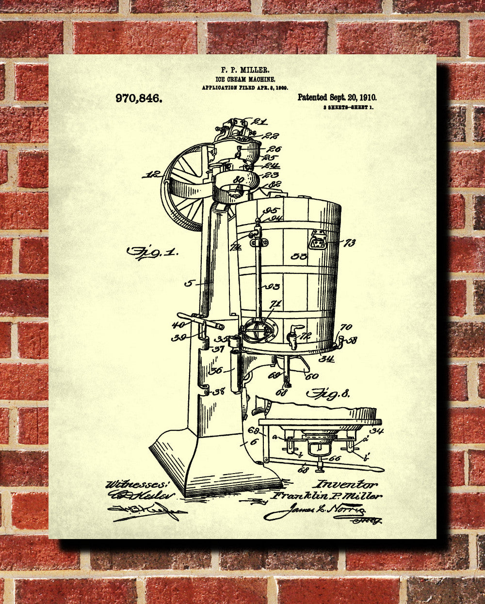 Ice Cream Machine Patent Print Kitchen Wall Art Blueprint Cafe Poster - OnTrendAndFab