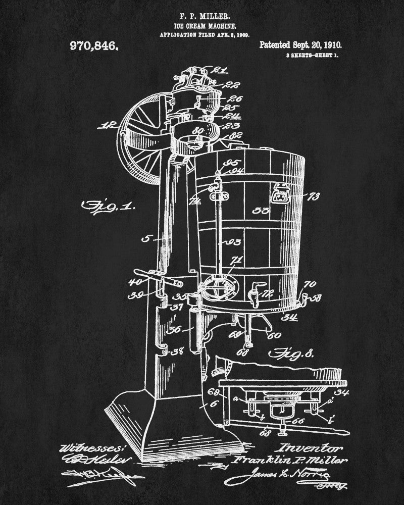 Ice Cream Machine Patent Print Kitchen Wall Art Blueprint Cafe Poster - OnTrendAndFab