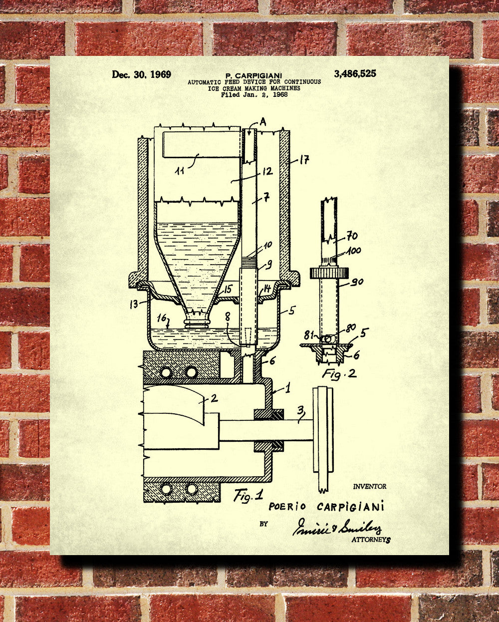 Ice Cream Making Patent Print Kitchen Wall Art Blueprint Cafe Poster - OnTrendAndFab