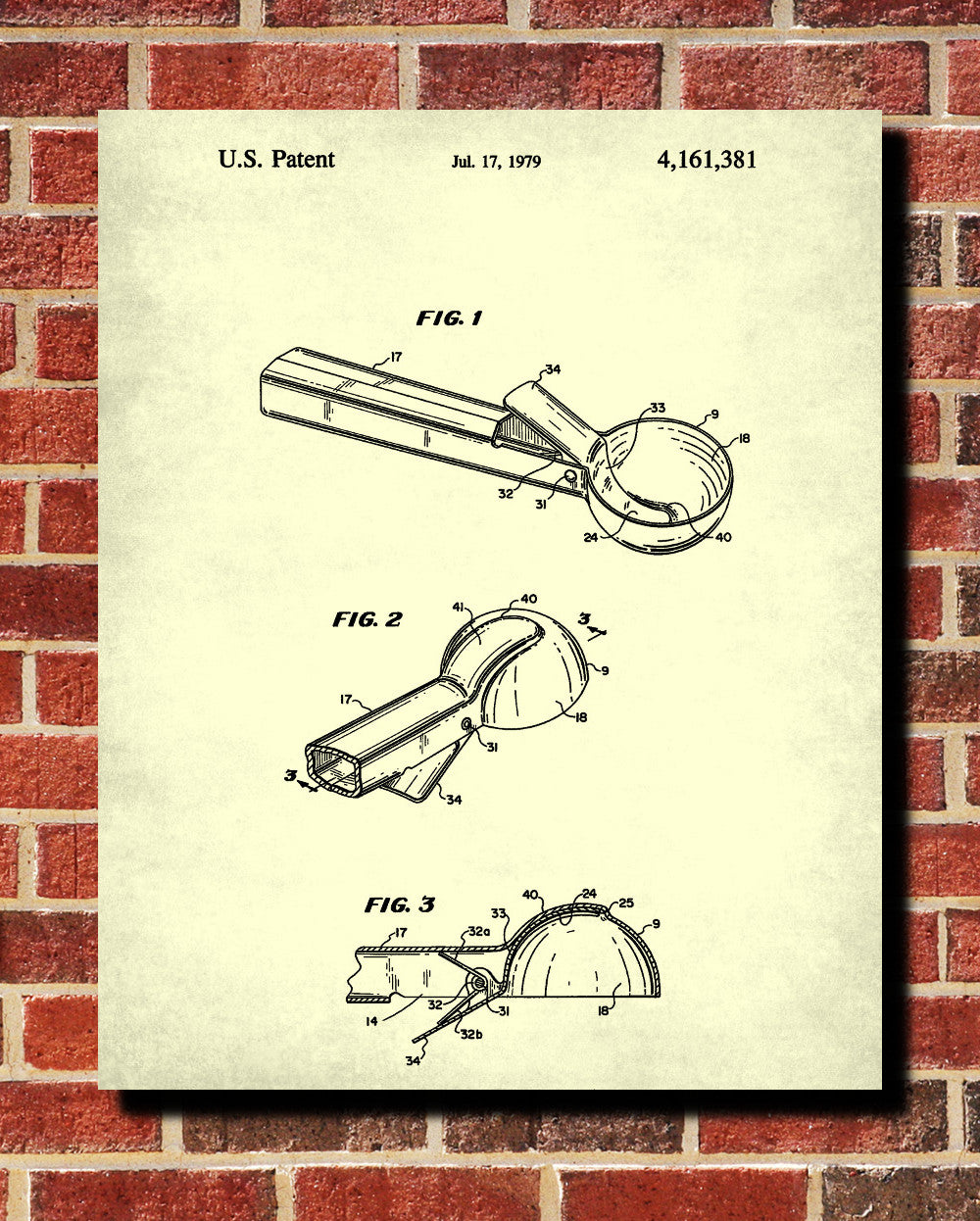 Ice Cream Scoop Patent Print Kitchen Wall Art Blueprint Cafe Poster - OnTrendAndFab