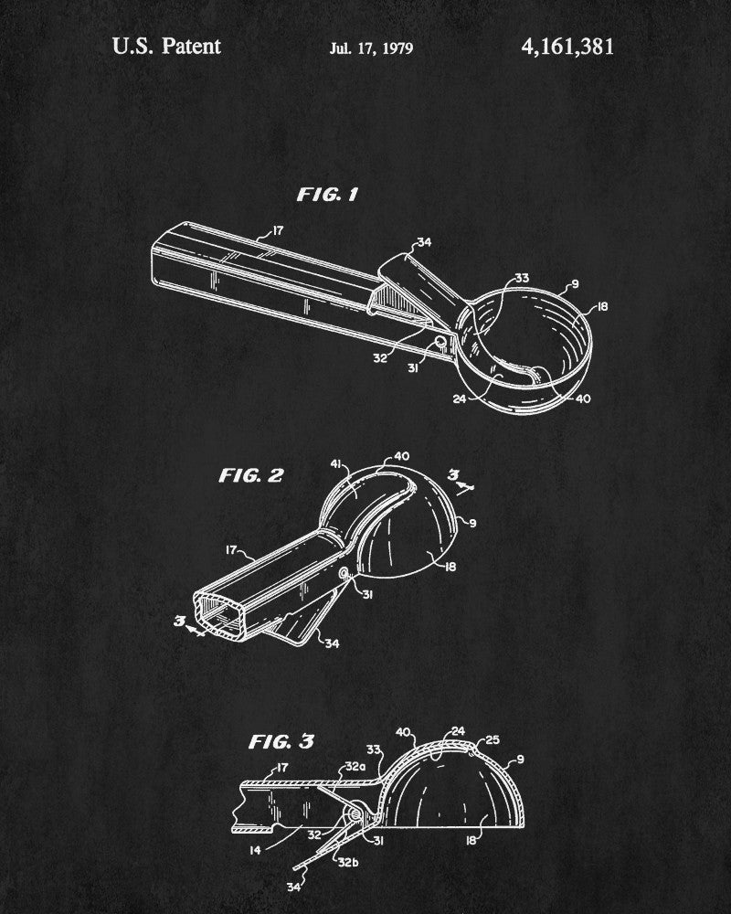 Ice Cream Scoop Patent Print Kitchen Wall Art Blueprint Cafe Poster - OnTrendAndFab