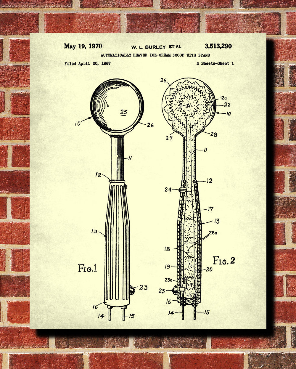 Ice Cream Scoop Patent Print Cafe Poster Kitchen Wall Art Blueprint - OnTrendAndFab