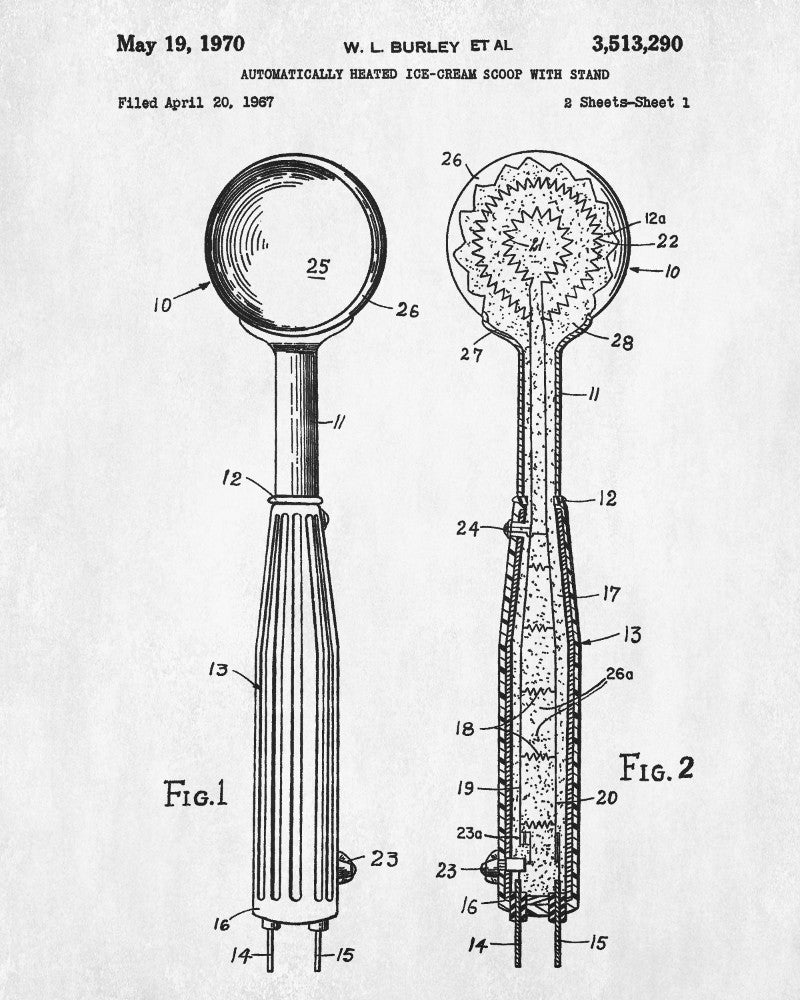 Ice Cream Scoop Patent Print Cafe Poster Kitchen Wall Art Blueprint - OnTrendAndFab