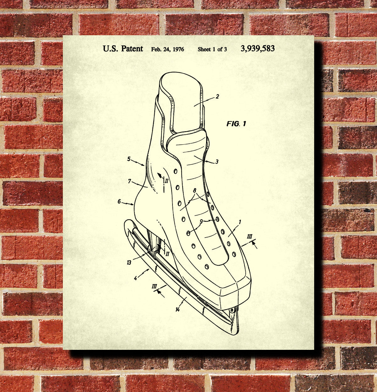 Ice Hockey Poster Skate Boot Patent Print Sports Blueprint