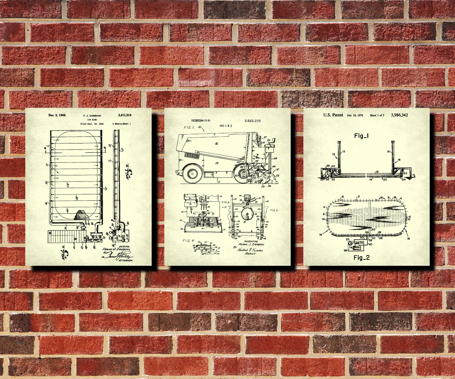 Ice Hockey Patent Prints Set 3 Ice Skating Posters