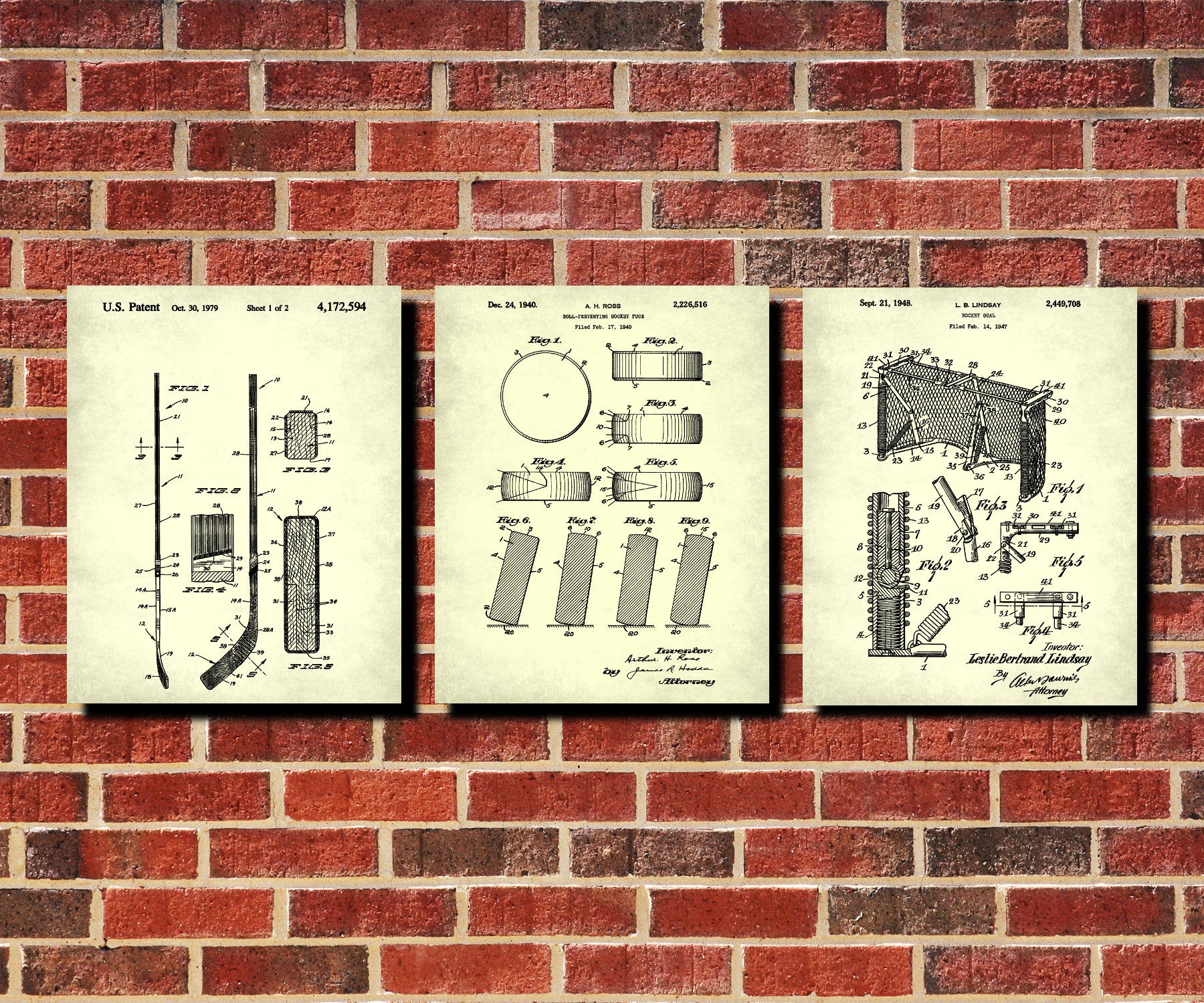 Ice Hockey Patent Prints Set 3 Ice Skating Posters Sports
