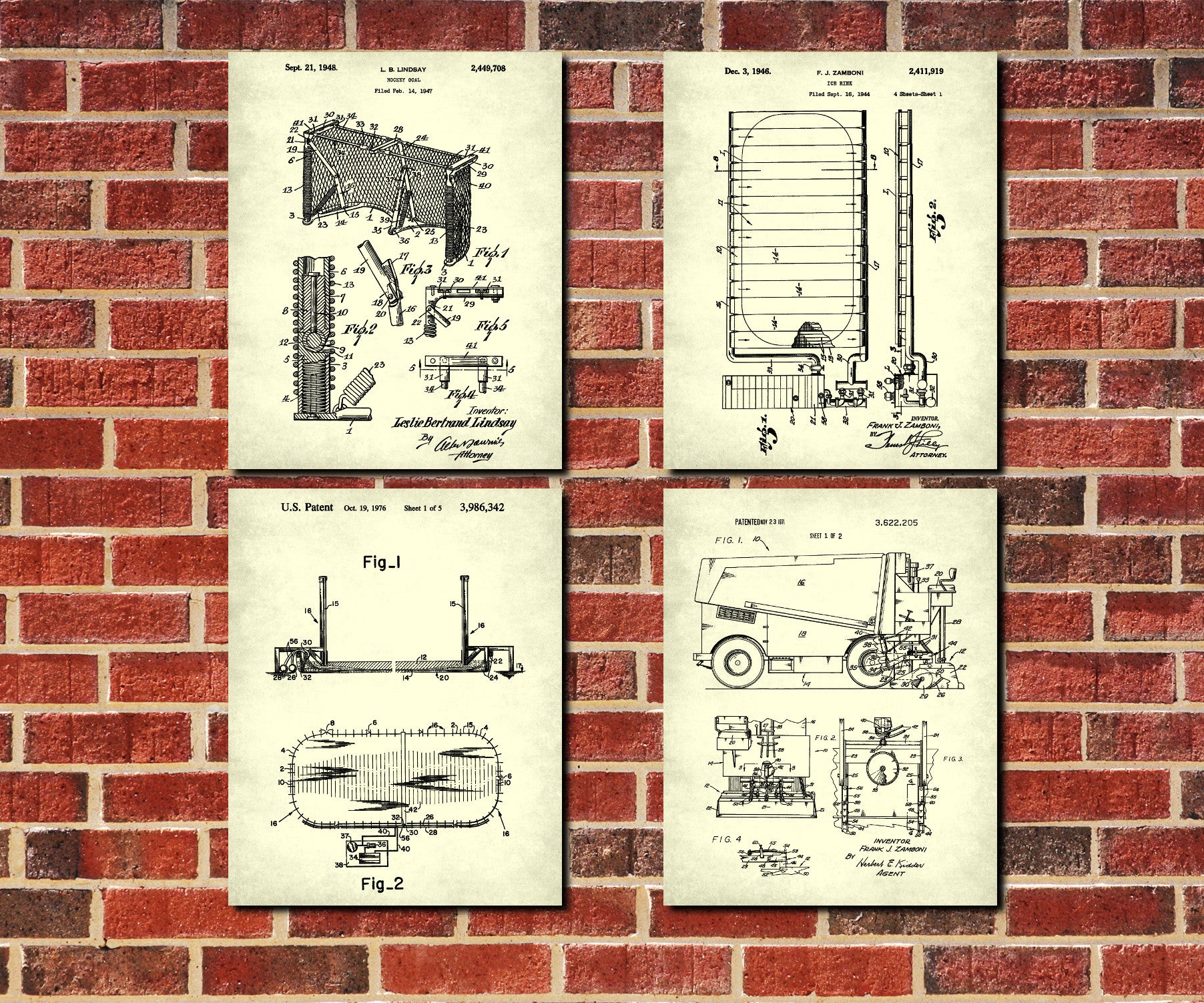 Ice Hockey Patent Prints Set 4 Ice Skating Posters Sports