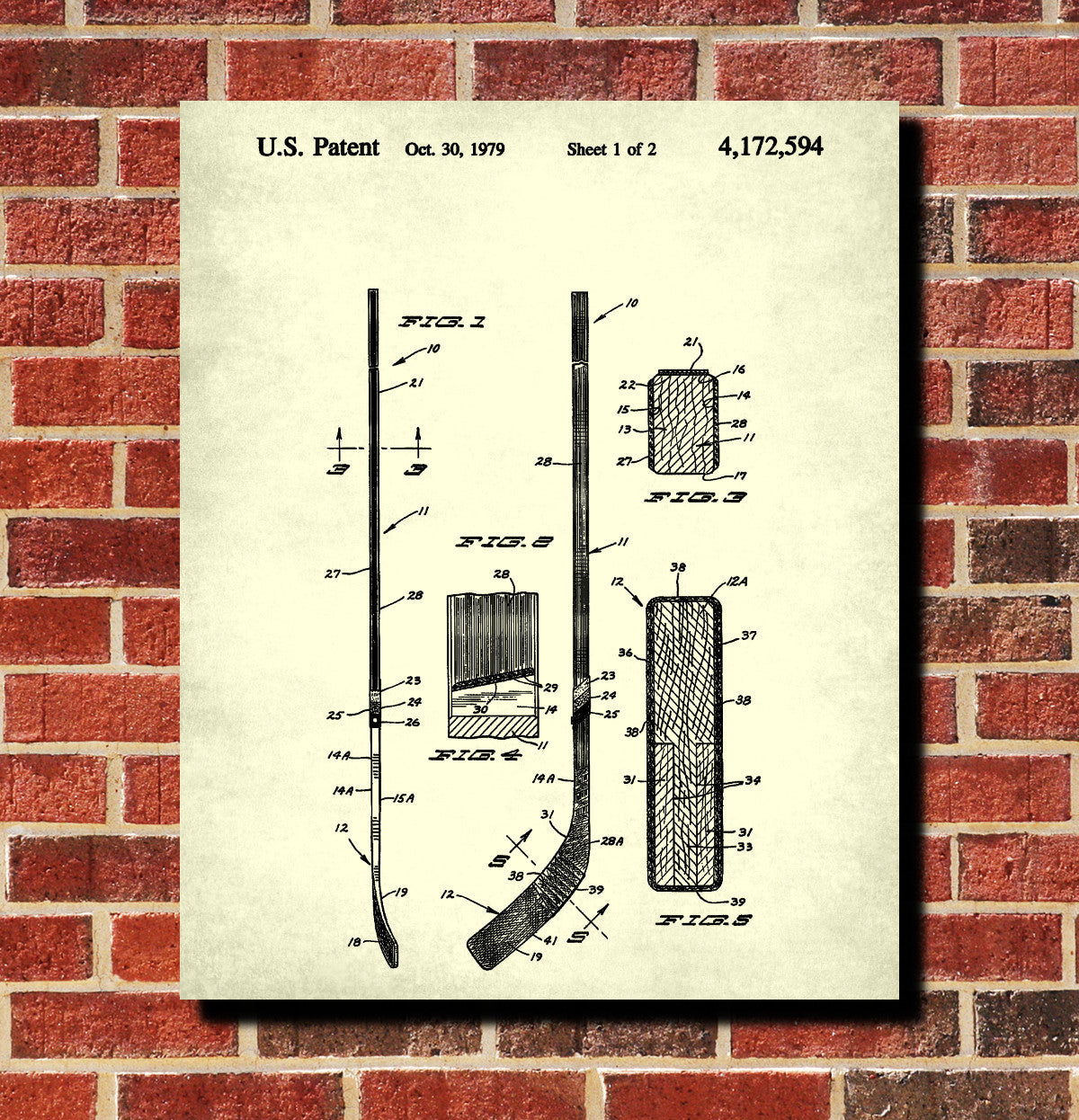 Ice Hockey Poster Stick Patent Print Sports Blueprint
