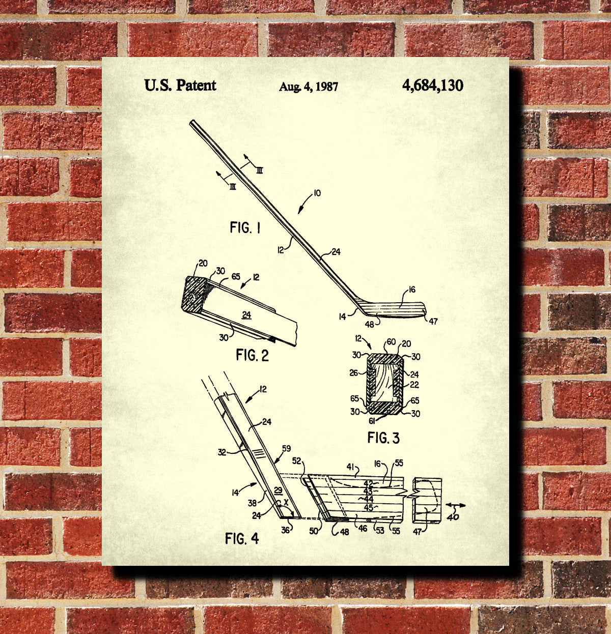 Ice Hockey Poster Stick Blueprint Sports Patent Print