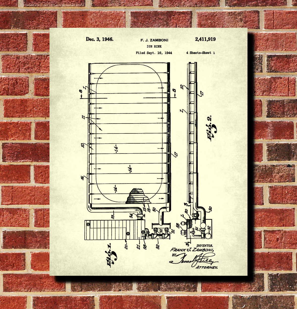 Ice Hockey Poster Ice Rink Patent Print Sports Blueprint