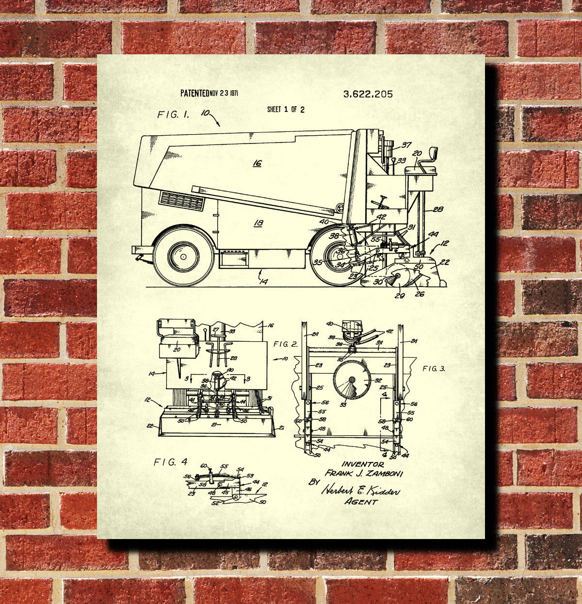 Ice Hockey Poster Zamboni Ice Rink Machine Patent Print Sports Blueprint