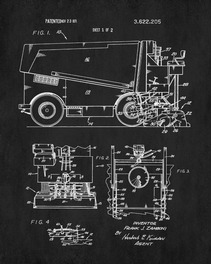 Ice Hockey Poster Zamboni Ice Rink Machine Patent Print Sports Blueprint