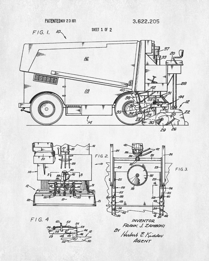 Ice Hockey Poster Zamboni Ice Rink Machine Patent Print Sports Blueprint