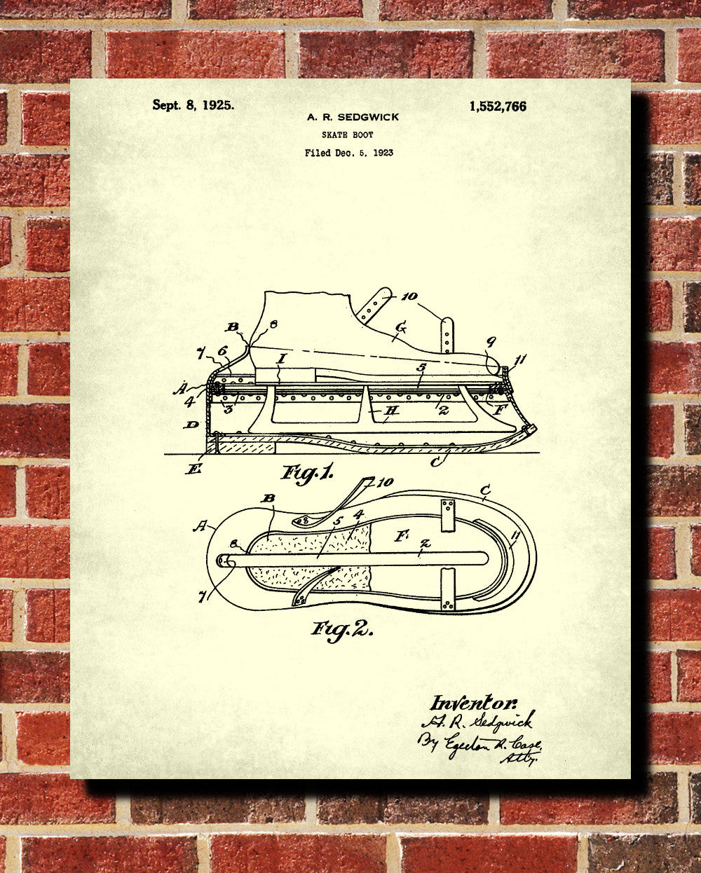 Ice Skate Patent Print Skating Blueprint Winter Sports Poster - OnTrendAndFab