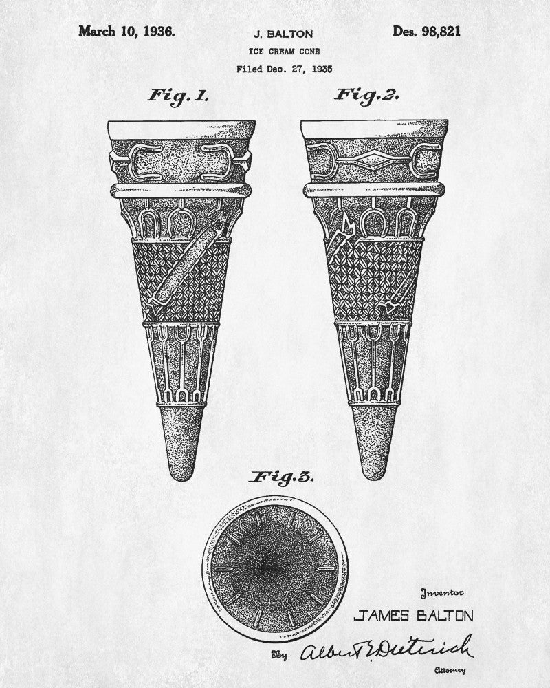 Ice Cream Cone Patent Print Kitchen Wall Art Blueprint Cafe Poster - OnTrendAndFab