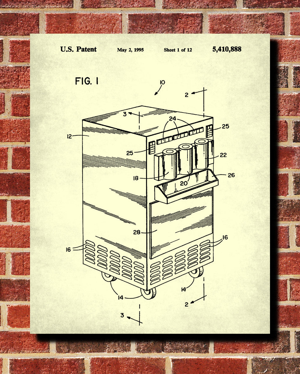 Ice Cream Maker Patent Print Cafe Poster Kitchen Wall Art Blueprint - OnTrendAndFab