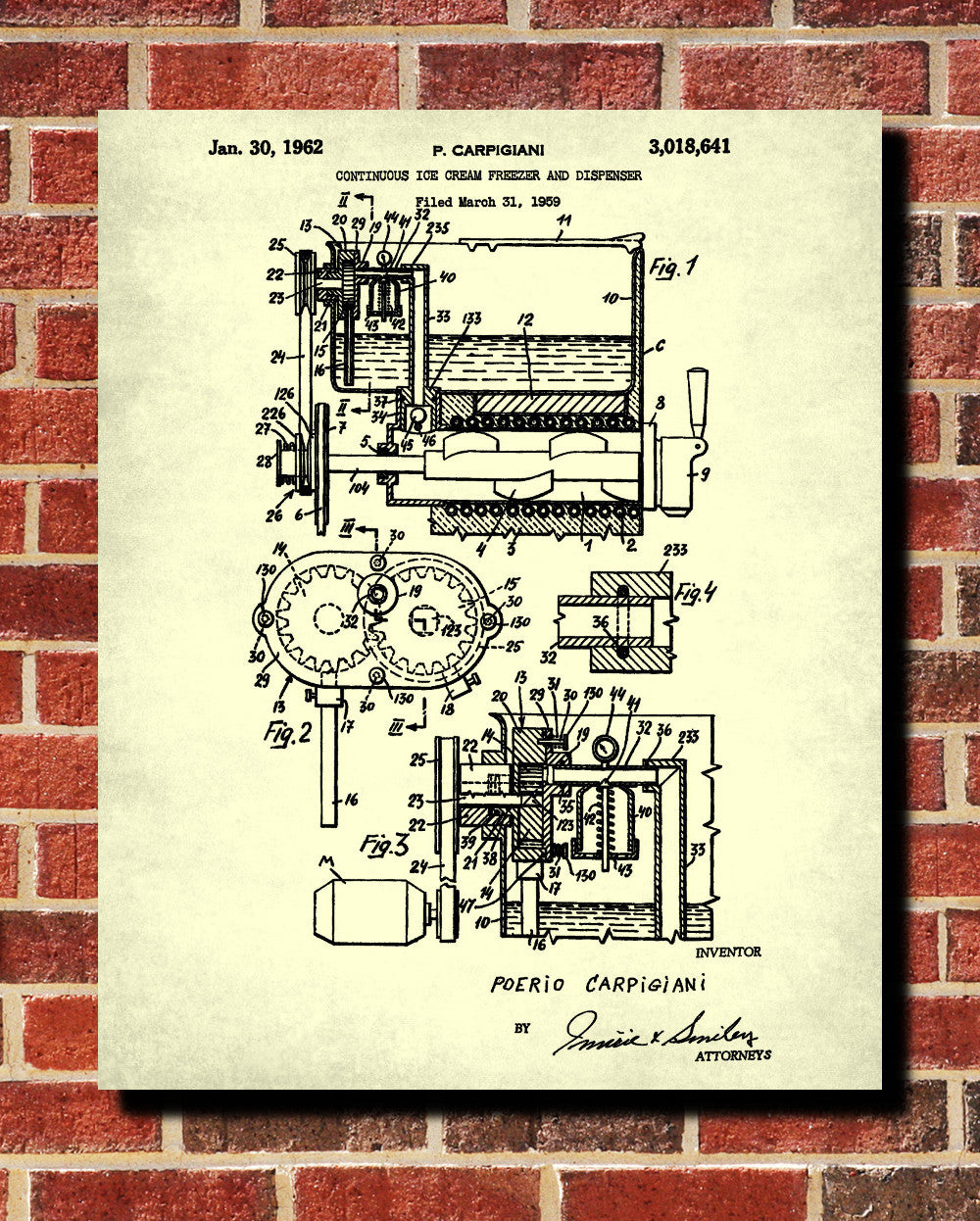 Ice Cream Machine Patent Print Cafe Poster Kitchen Wall Art Blueprint - OnTrendAndFab