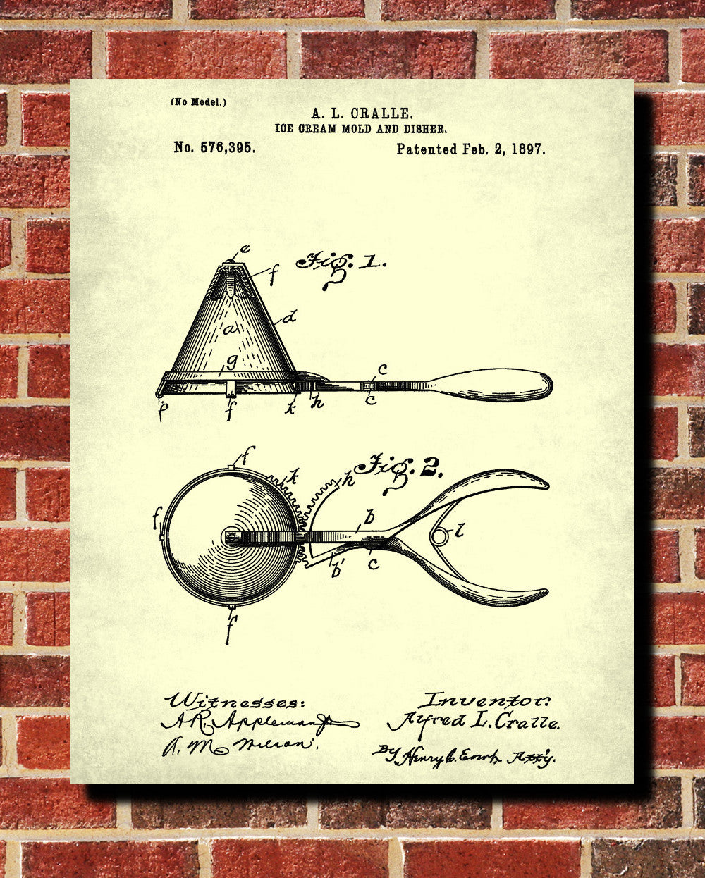 Ice Cream Scoops Patent Print Kitchen Wall Art Blueprint Cafe Poster - OnTrendAndFab