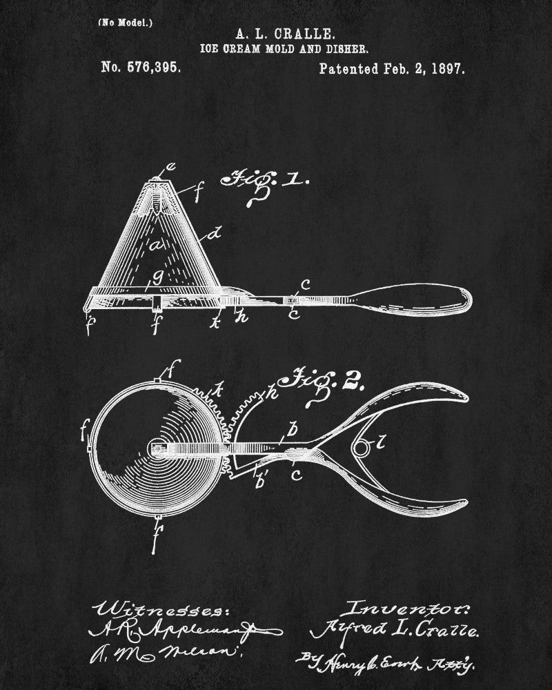 Ice Cream Scoops Patent Print Kitchen Wall Art Blueprint Cafe Poster - OnTrendAndFab
