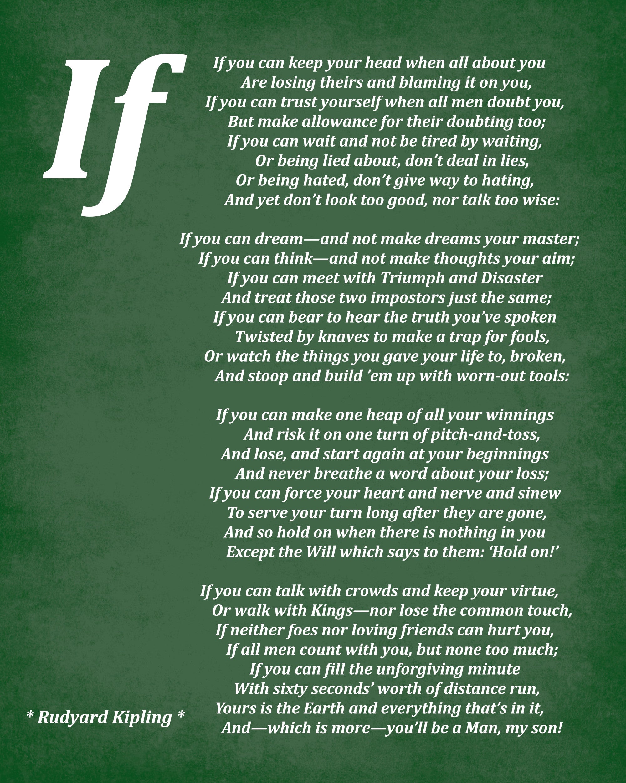If Poem by Rudyard Kipling, Typography Print