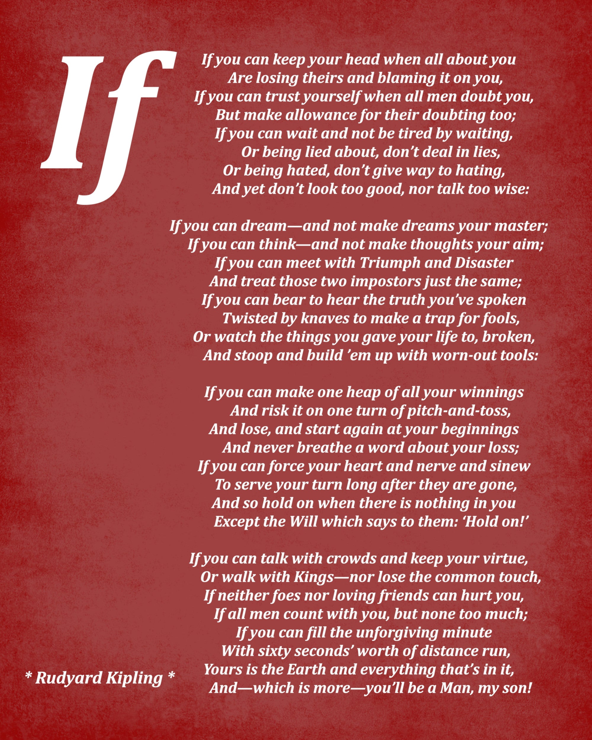If Poem by Rudyard Kipling, Typography Print