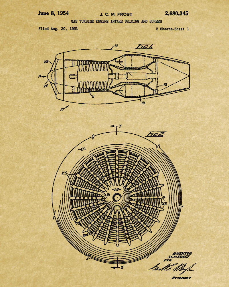 Jet Engine Blueprint Aircraft Patent Print Airplane Poster
