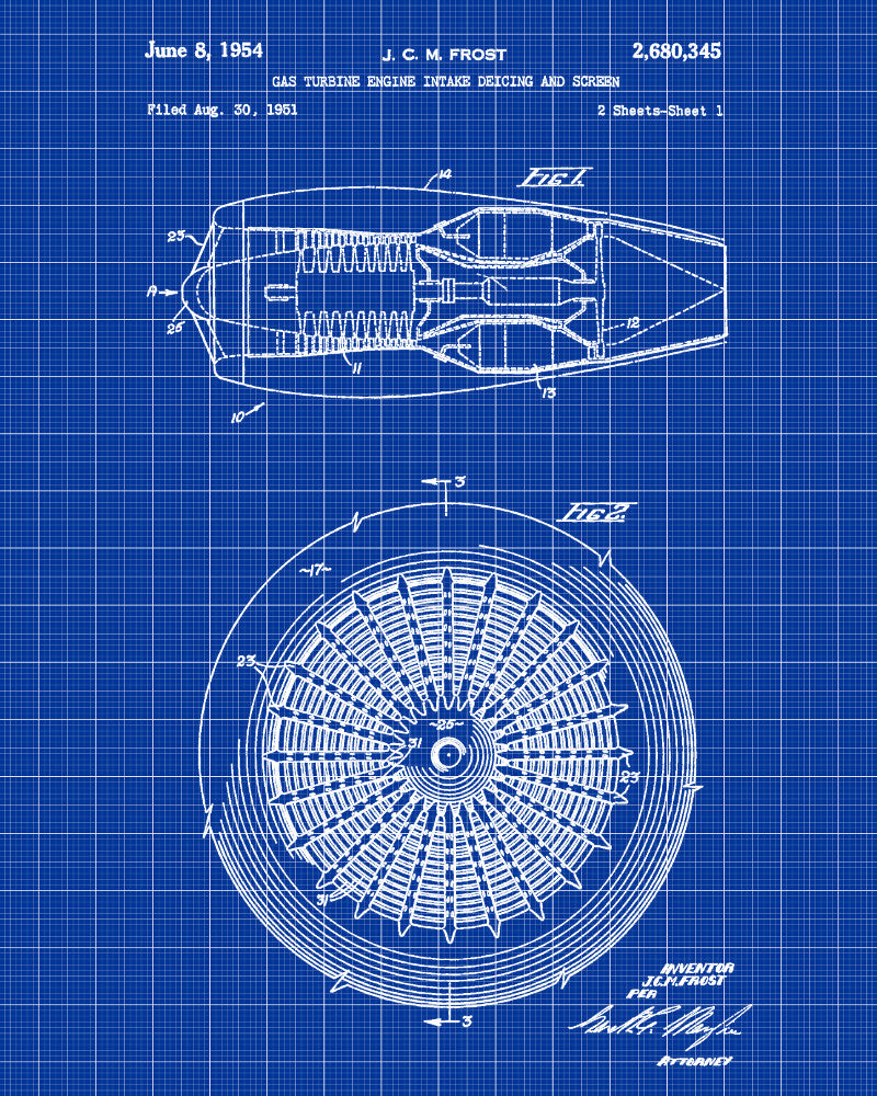 Jet Engine Blueprint Aircraft Patent Print Airplane Poster