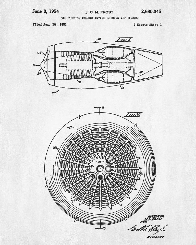 Jet Engine Blueprint Aircraft Patent Print Airplane Poster