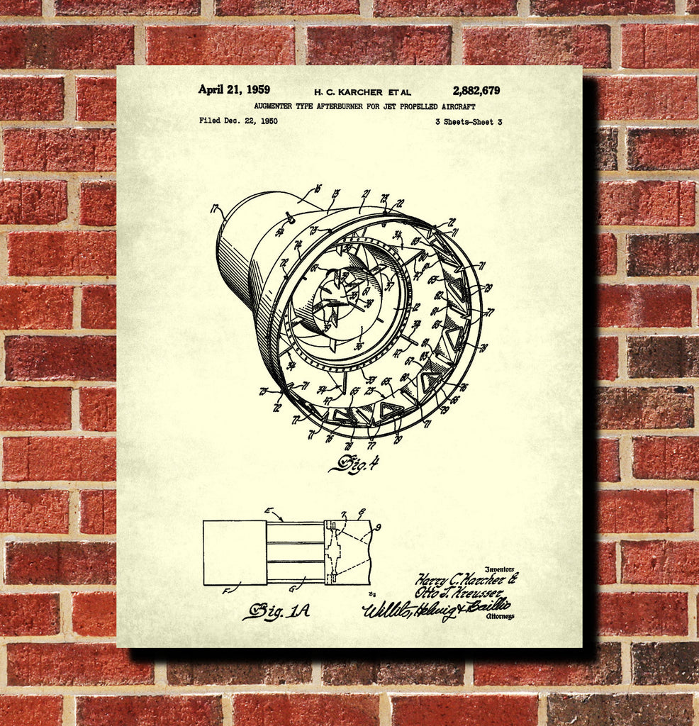 Jet Engine Afterburner Patent Print Airplane Wall Art Aviation Poster