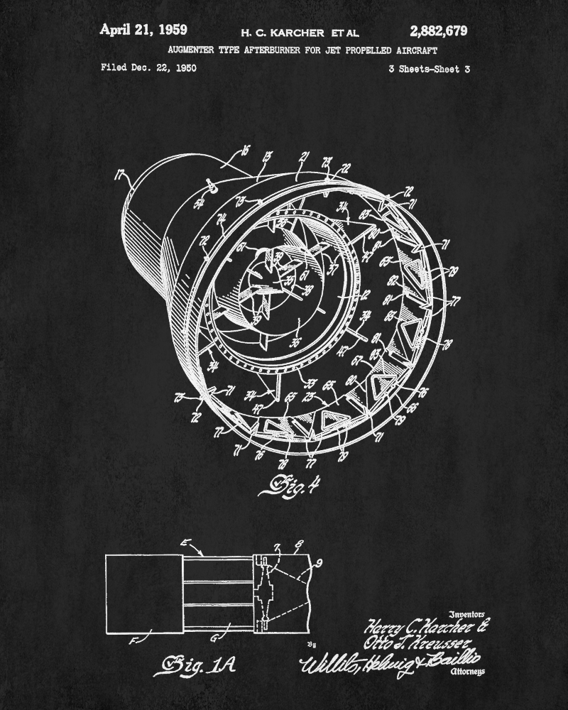 Jet Engine Afterburner Patent Print Airplane Wall Art Aviation Poster
