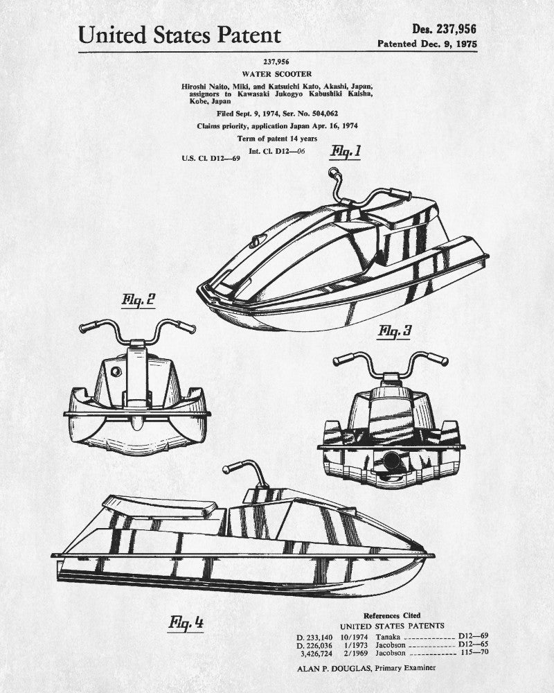 Jet Ski Patent Print Nautical Blueprint Sailing Poster