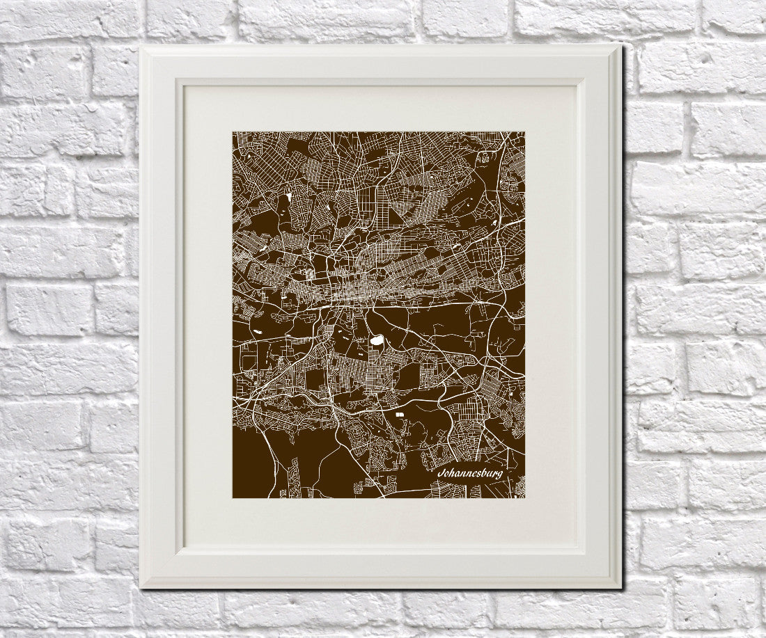 Johannesburg City Street Map Print Feature Wall Art Poster