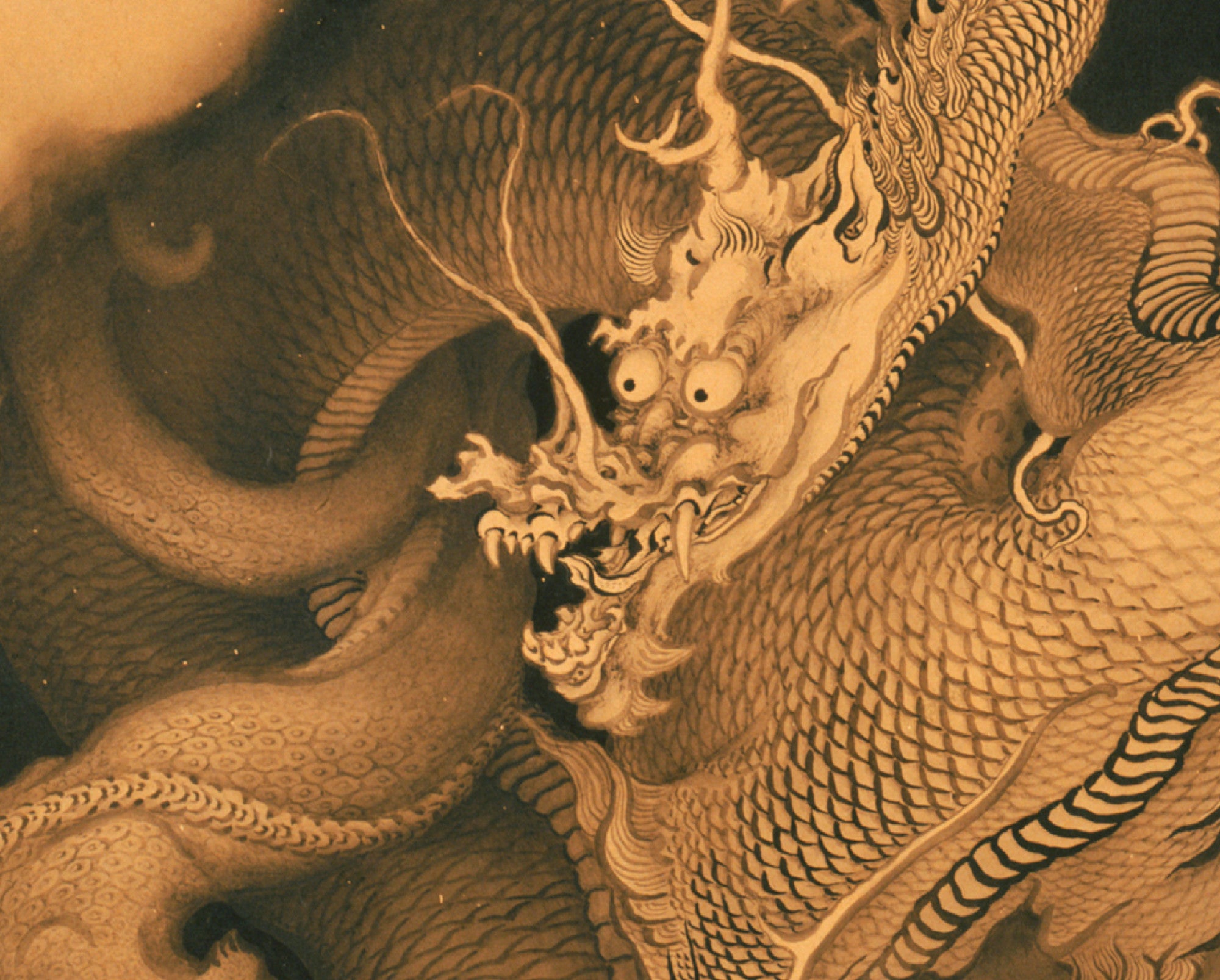 Japanese Print, 2 Dragons in Clouds, Kanō Hōgai
