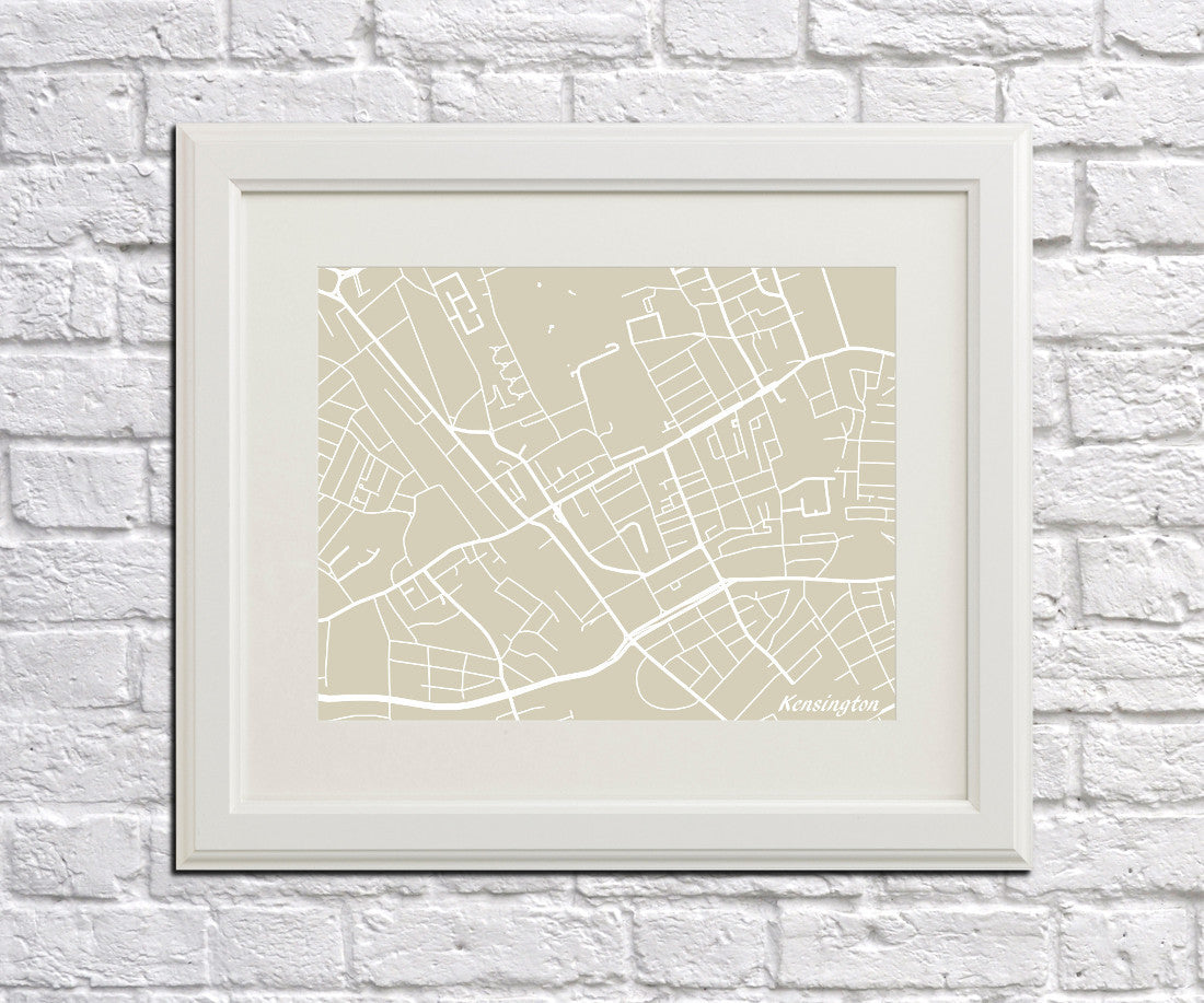 Kensington London City Street Map Print Feature Wall Art Poster