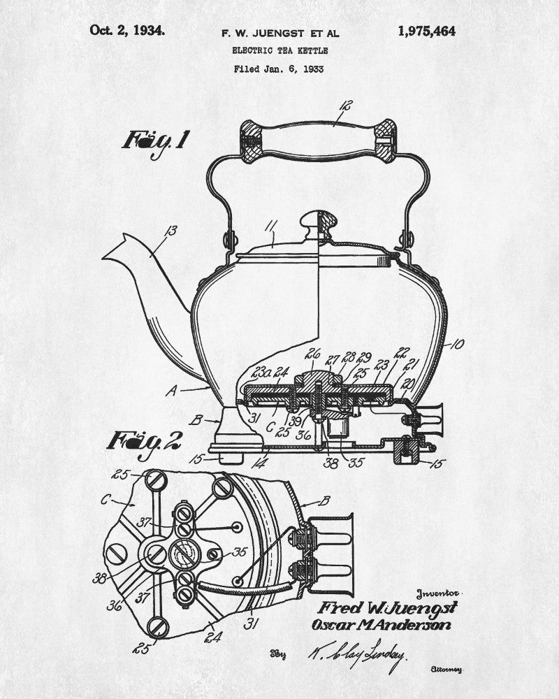 Tea Patent Print Kettle Blueprint Cafe Kitchen Poster - OnTrendAndFab