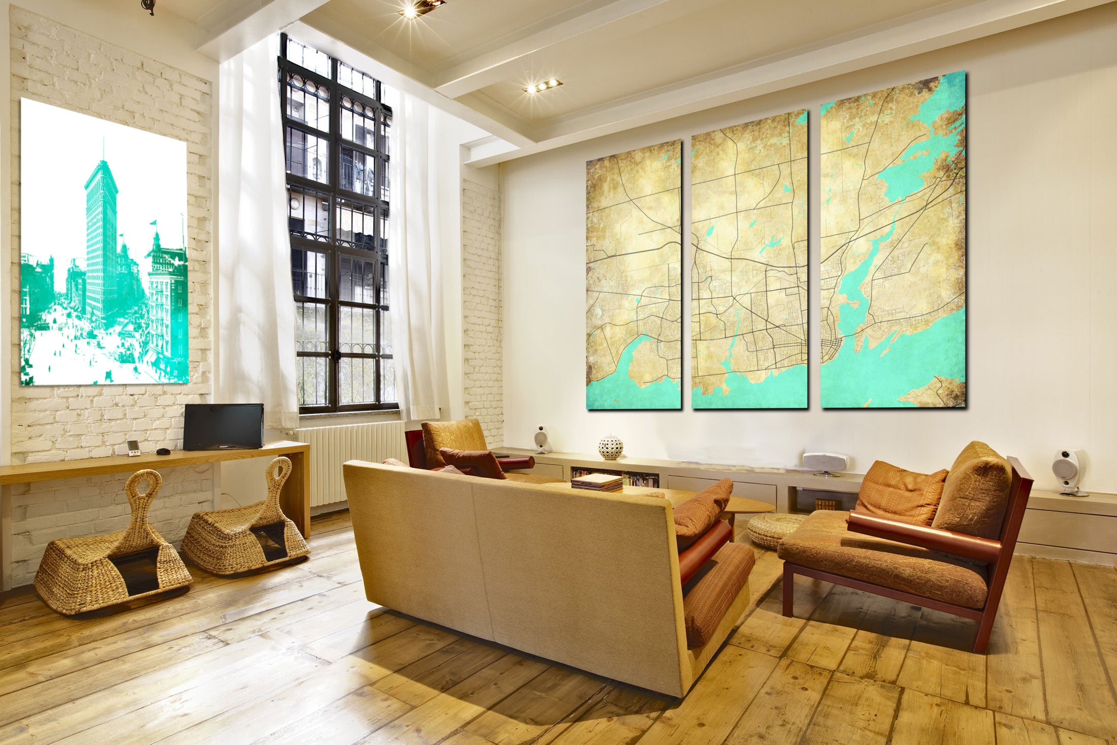 Kingston Ontario City Street Map 3 Panel Canvas Wall Art 7190C3