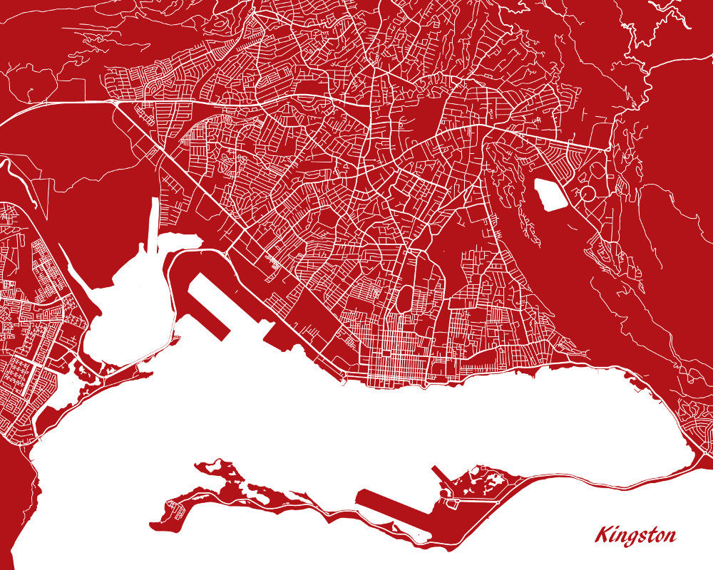 Kingston City Street Map Print Feature Wall Art Poster