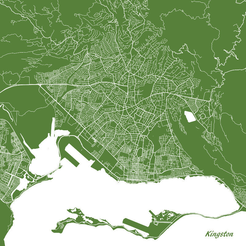 Kingston, Jamaica City Street Map Print Custom Wall Map