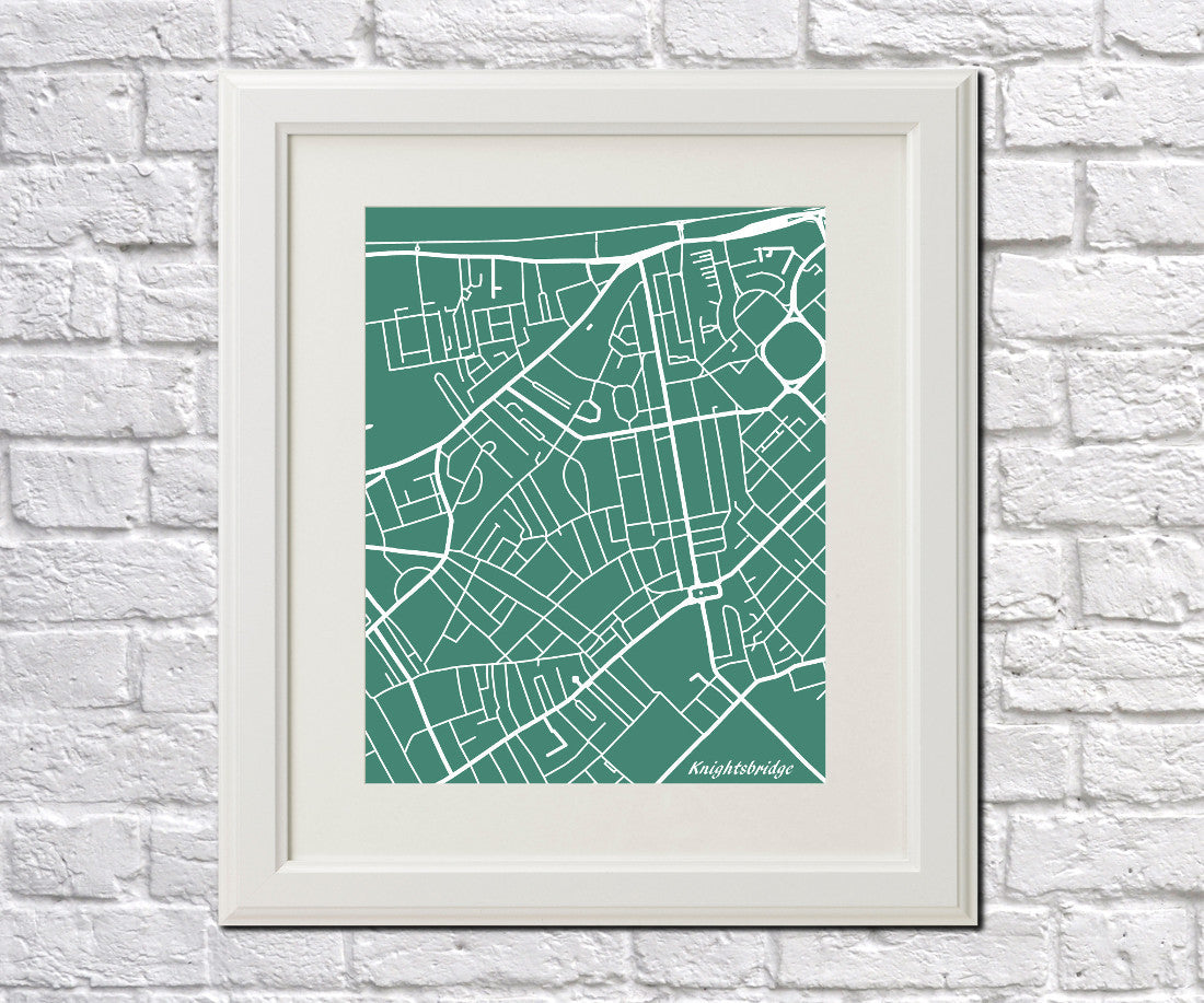 Knightsbridge London City Street Map Print Feature Wall Art Poster