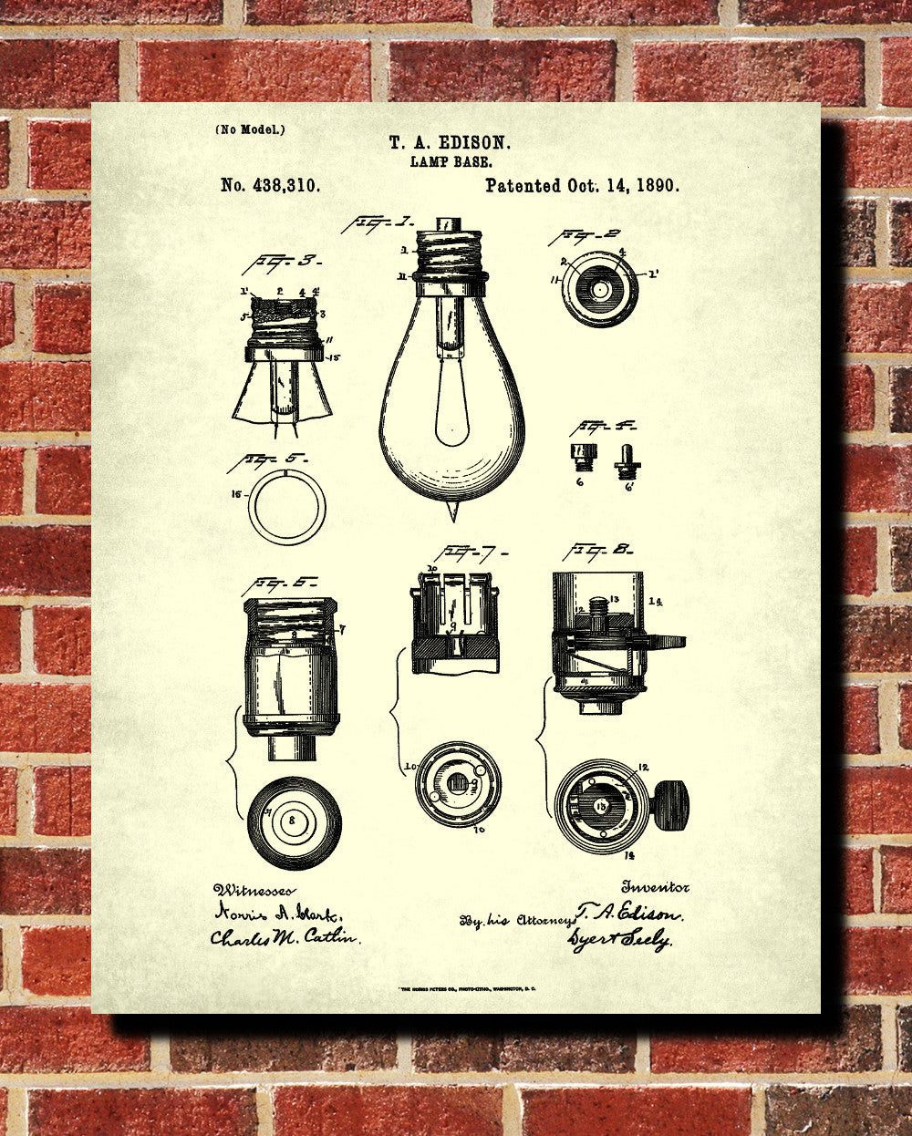 Light Bulb Blueprint Edison Invention Poster Electrical Patent Print - OnTrendAndFab