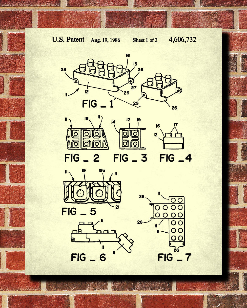 Lego Patent Print  Toy Room Poster Building Blocks Blueprint - OnTrendAndFab