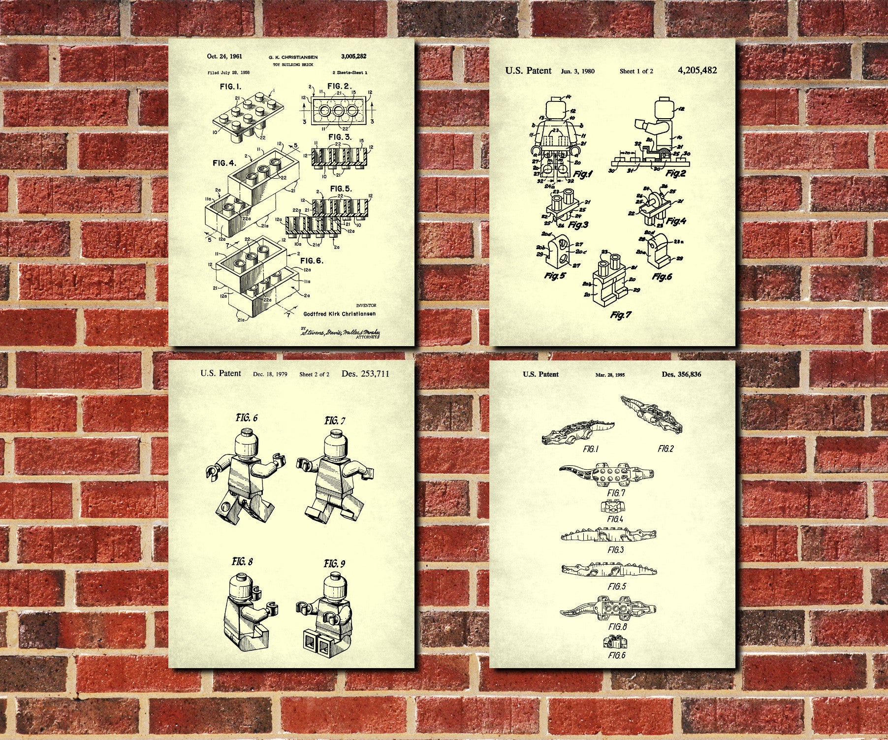 Lego Bricks Wall Art Set of 4 Blueprints Posters Toys and Games
